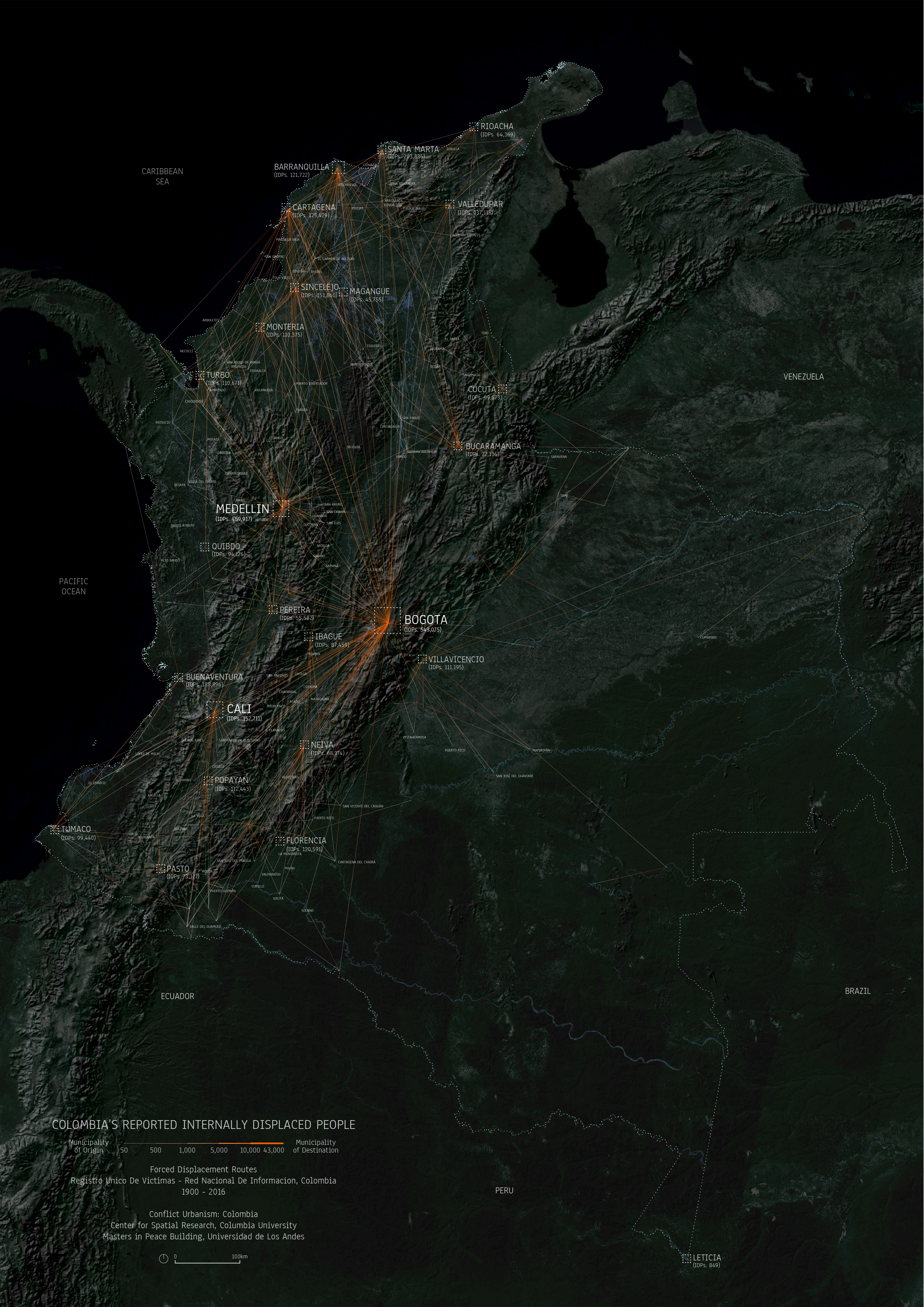 Origin and destination cities of displaced people