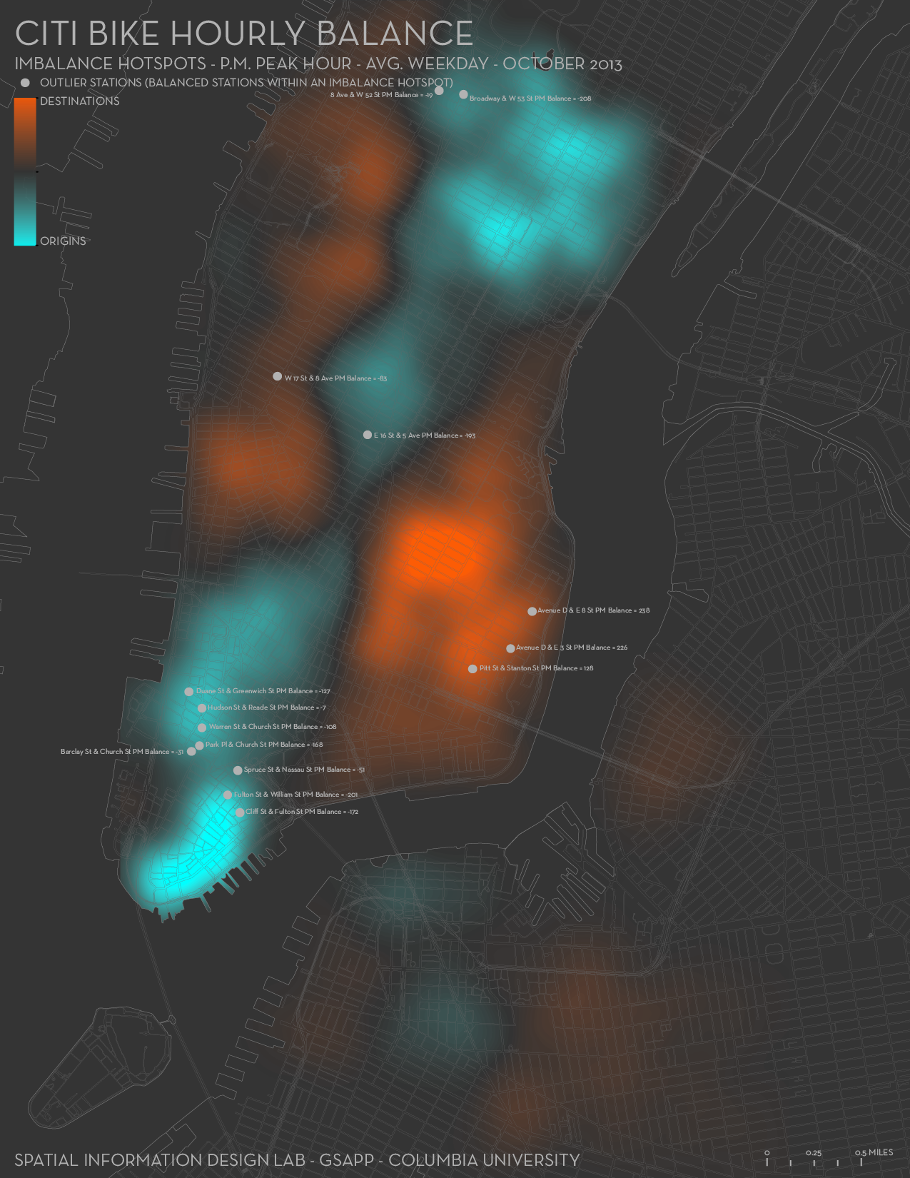 Citi Bike Hourly Balance - Imbalance Hotspots PM