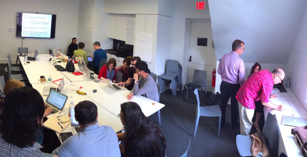 Faculty participants collaboratively developing mapping-based assignments during the Summer 2016 Mapping for the Urban Humanities course.