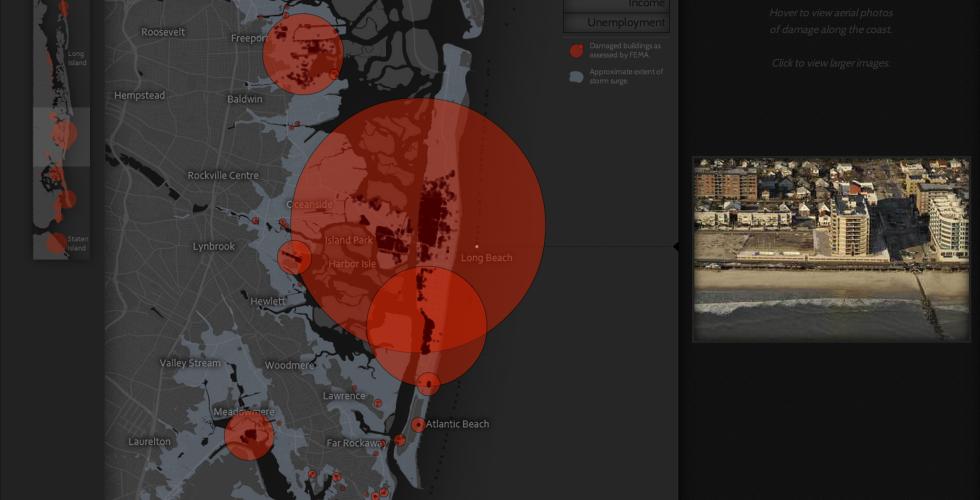 Number of structures damaged and approximate extent of storm surge