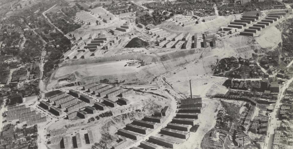 Aerial view of Terrace Village under construction, ca 1940