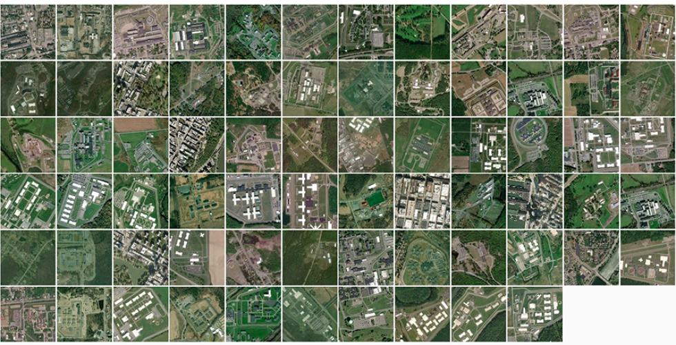 Grid layout of satellite aerial imagery of 26 prisons in New York State